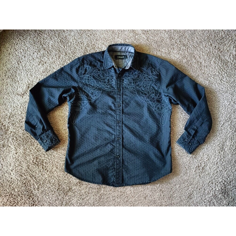 J Campbell Los Angeles Button Up Shirt Mens Medium Black Western Embroidered